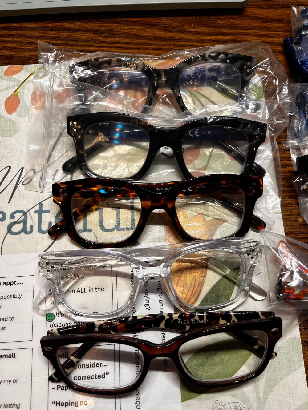 (5) FULL LENS READERS BOXY in Clear, Black and Tortoiseshell  Frames +1.50 NEW